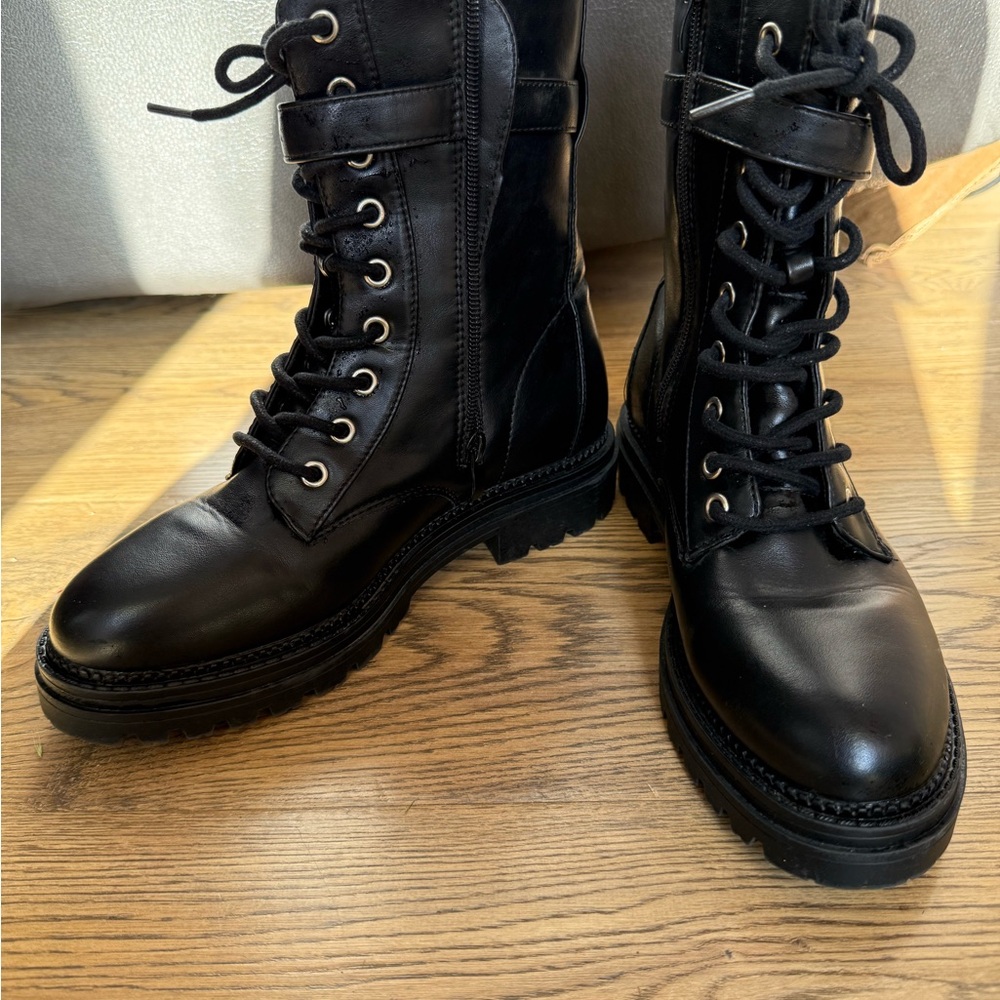 Black Leather Combat Boots